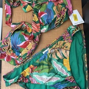 Gibson Latimer Dillards BEAUTIFUL Tropical Bandeau style Bikini Top & Bottom